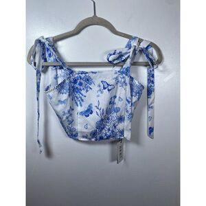 NWT Cider Boho Tropical & Butterfly‎ Tie Shoulder Tank Crop Top XS Bustier Style